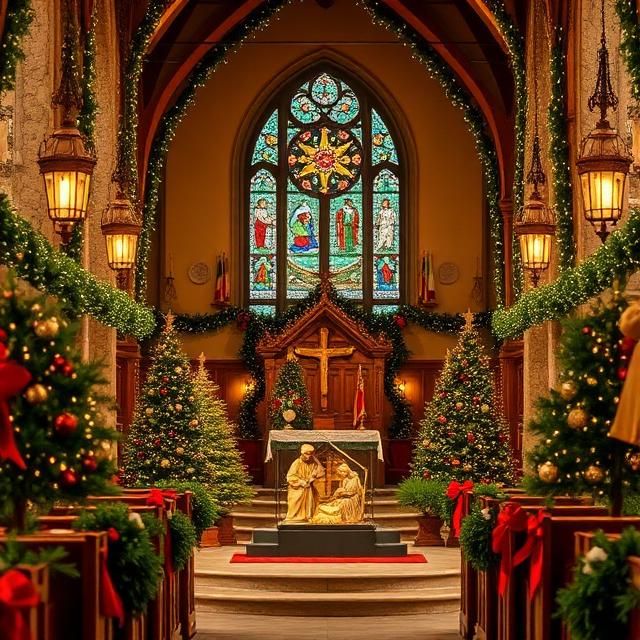 Christmas celebrations and decorations in church