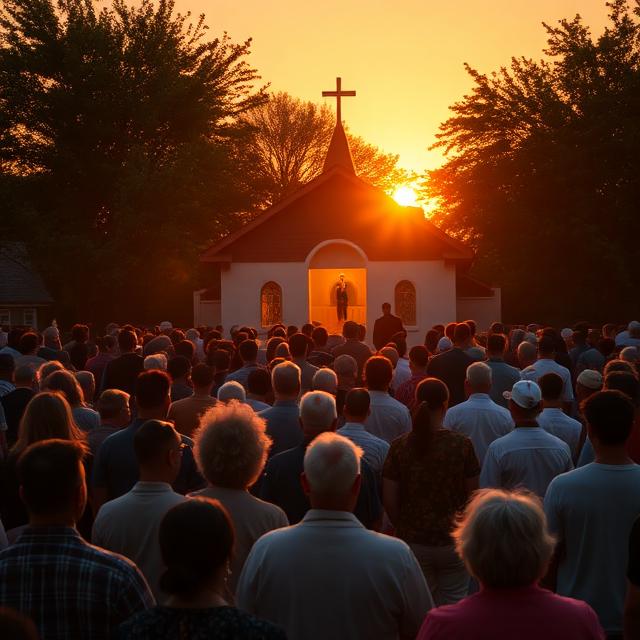 Outdoor congregation worship at sunset in Mavueni